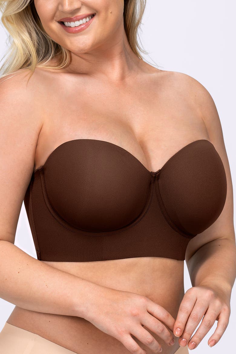 Strapless Convertible Underwire Back Smoothing Multi-Way Longline Bra, Main, color, Brown