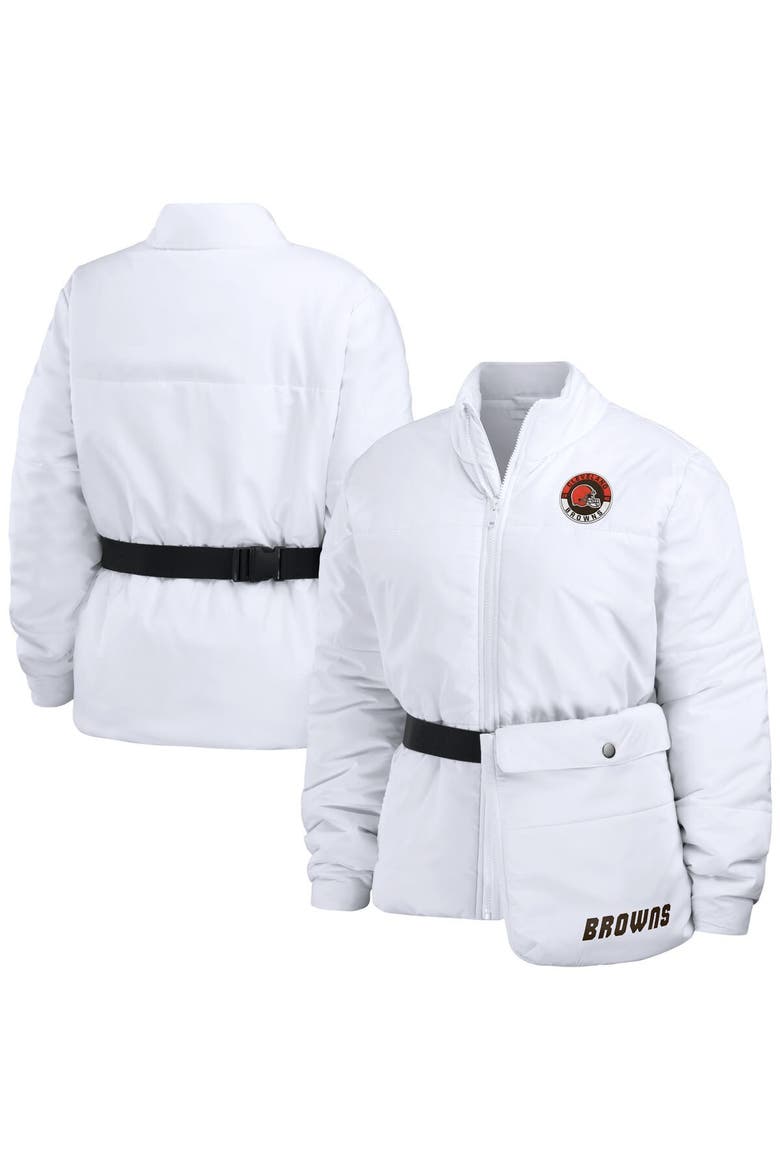 Women's WEAR by Erin Andrews  White Cleveland Browns Packaway Full-Zip Puffer Jacket, Main, color, White