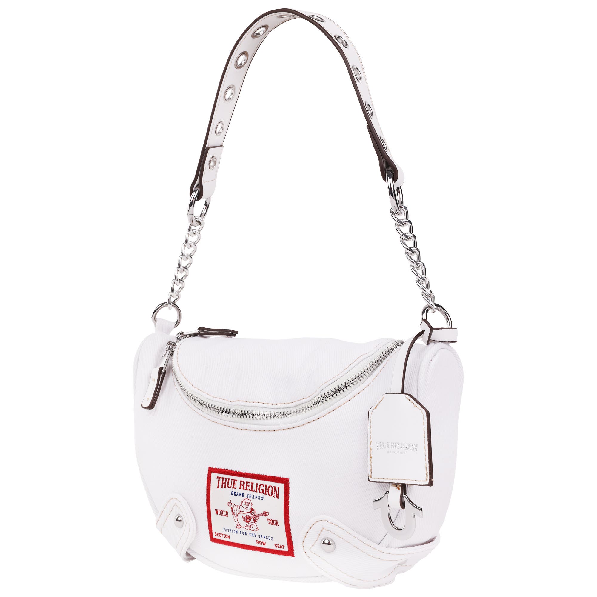 True Religion Chain Handle Denim Hobo, Alternate, color, White
