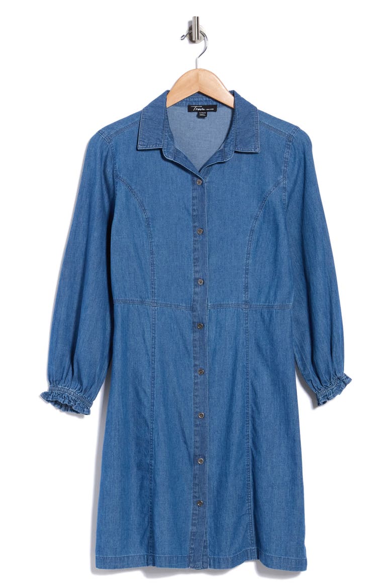 Long Sleeve Denim Shirtdress, Main, color, MEDIUM WASH