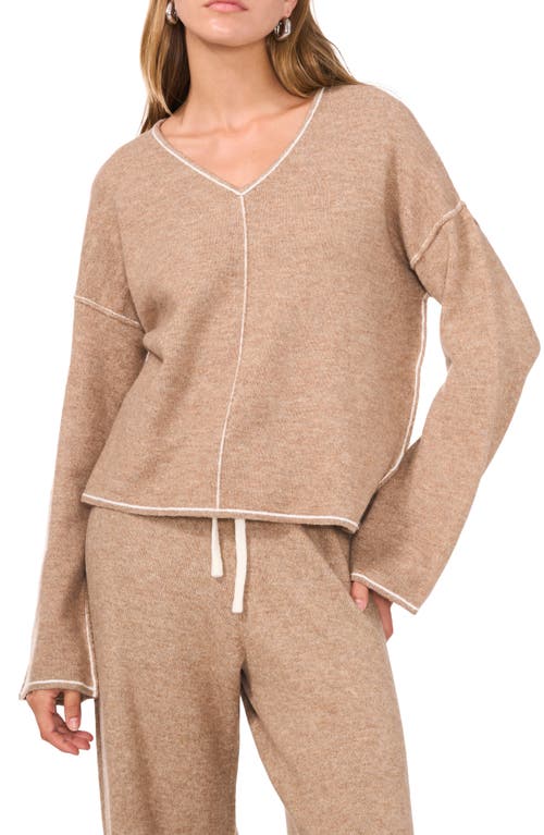 1.STATE Contrast Seam V-Neck Sweater in Taupe 