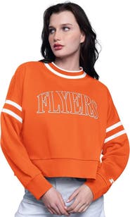STARTER Women's Starter  Orange Philadelphia Flyers Power Play Cropped Pullover Sweatshirt