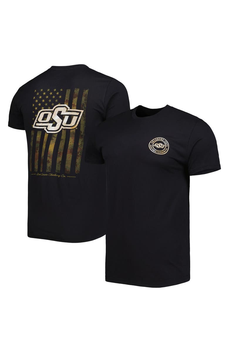 GREAT STATE CLOTHING Men's Black Oklahoma State Cowboys Camo Flag 2-Hit T-Shirt, Main, color, 