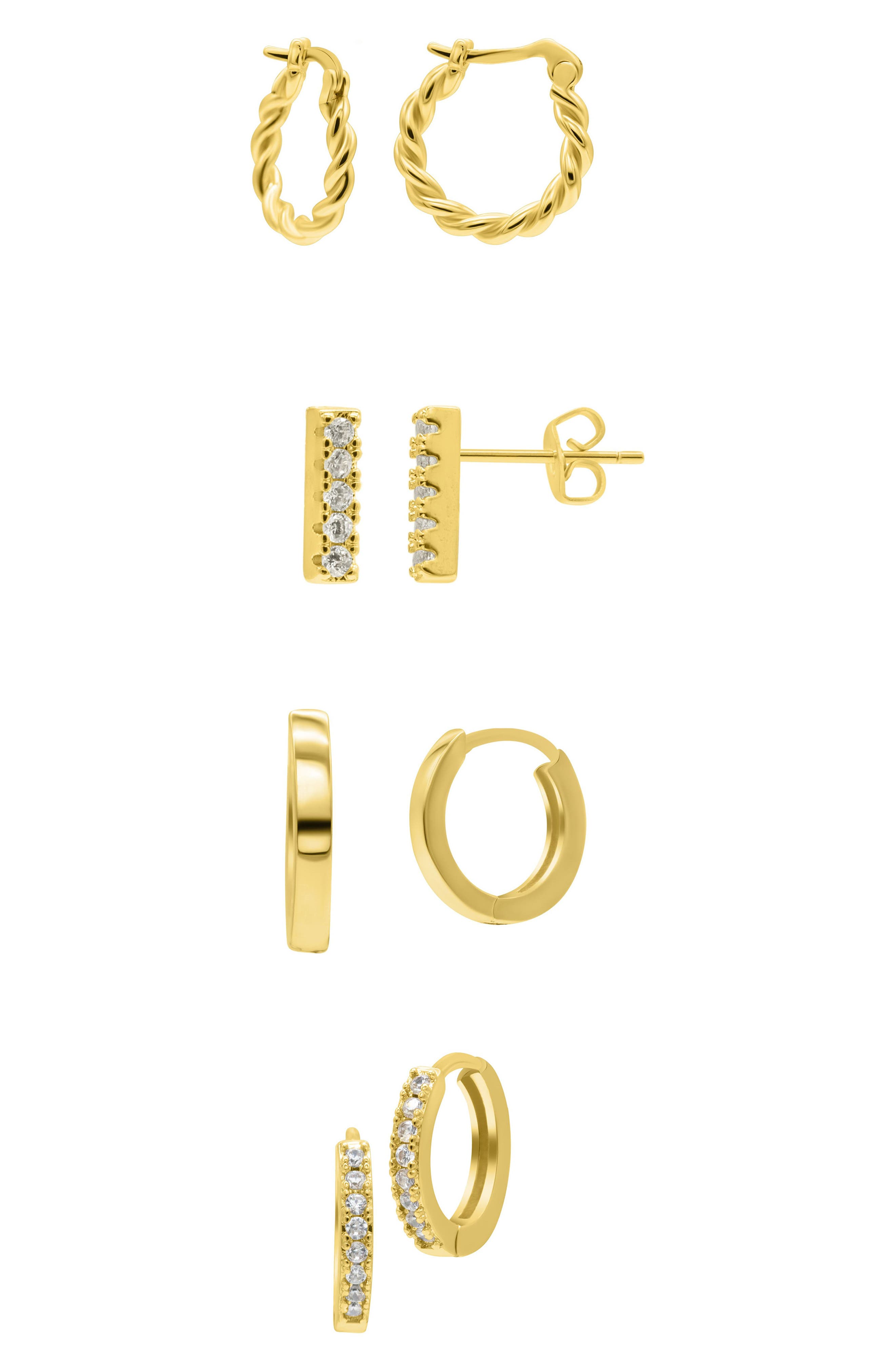 Adornia Set of 4 Assorted CZ Hoop & Stud Earrings