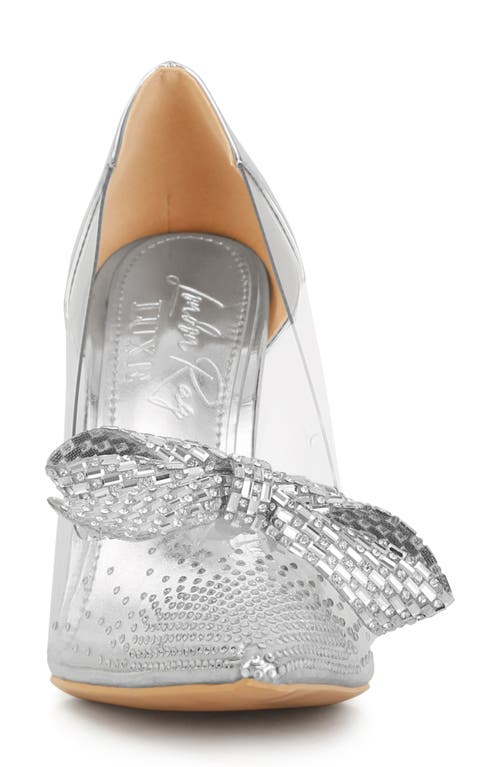 London Rag Erika Crystal Embellished Bow Clear & Metallic Pump In Silver