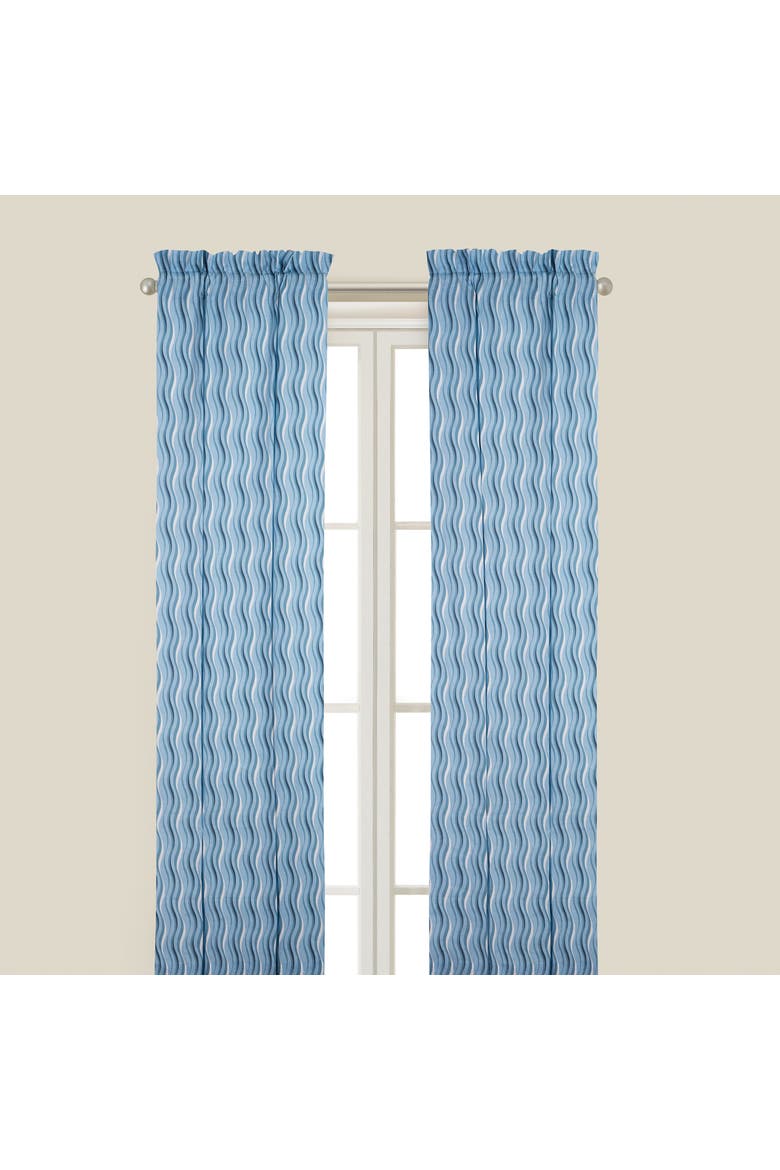 Reef Paradise Ocean Waves Cotton Window Curtain Drapery Single Panel, Main, color, Blue