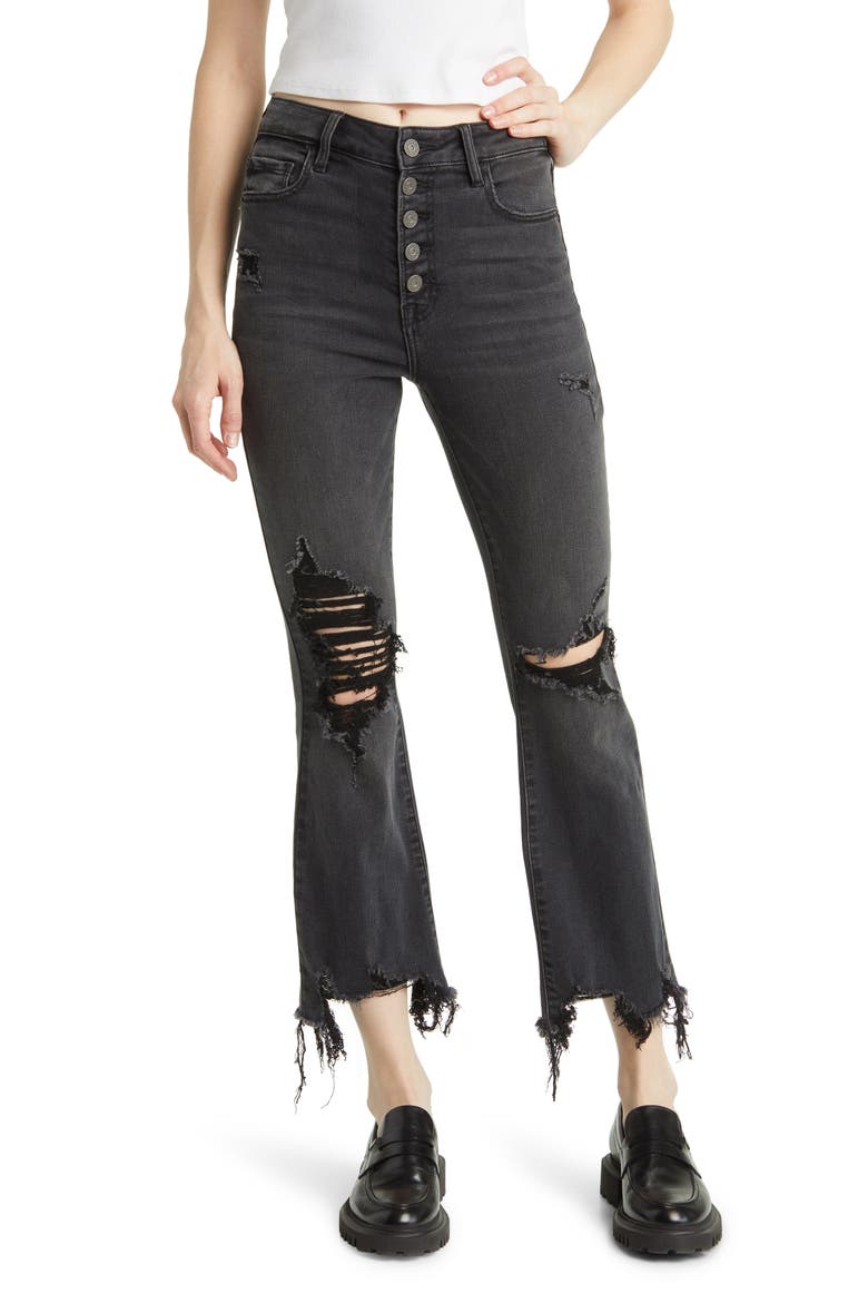 Distressed Button Fly Straight Leg Jeans, Main, color, BLACK