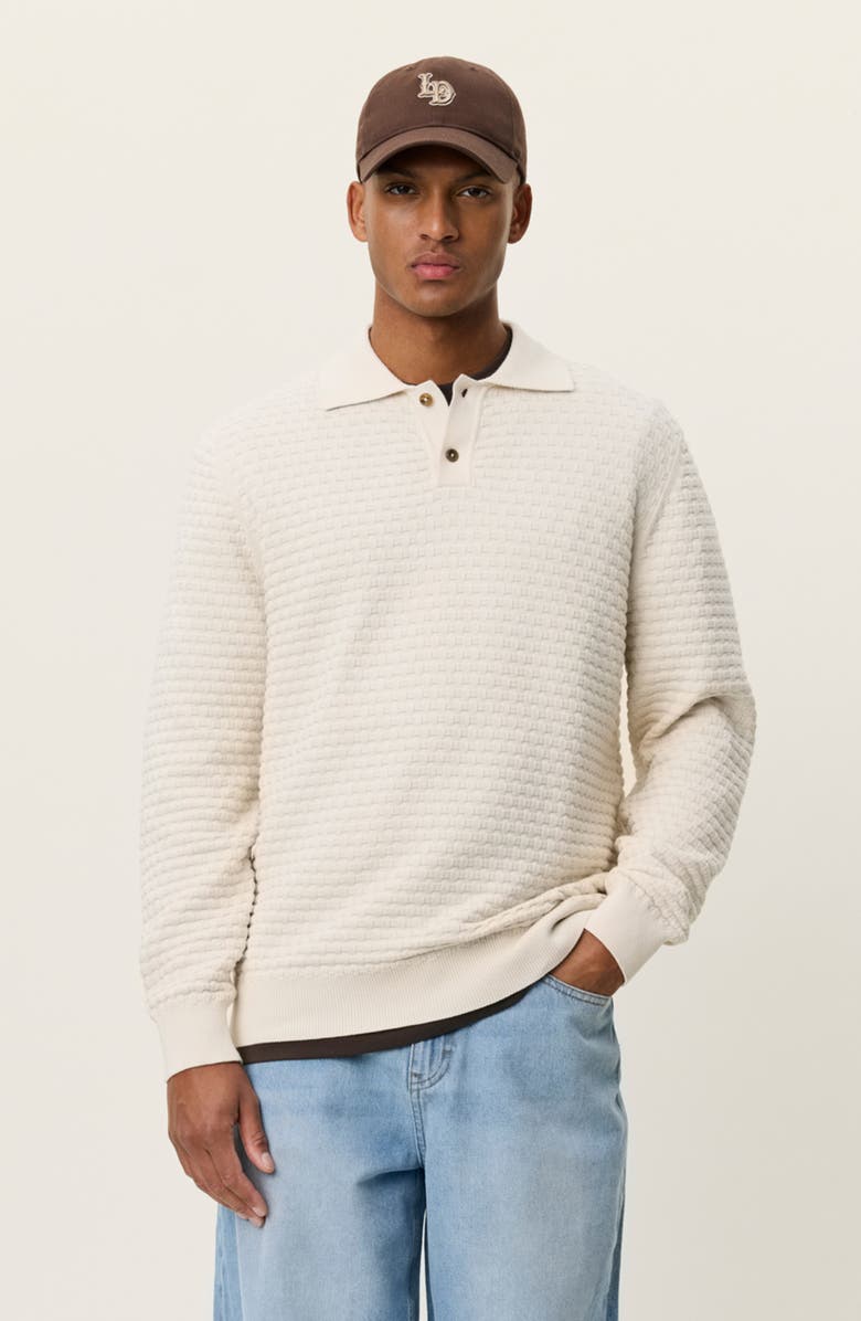 Les Deux Billy Weave Long Sleeve Polo, Alternate, color, Light Ivory