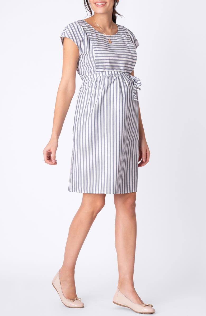 Seraphine Panel Stripe Tie Waist Maternity/Nursing Dress, Main, color, 