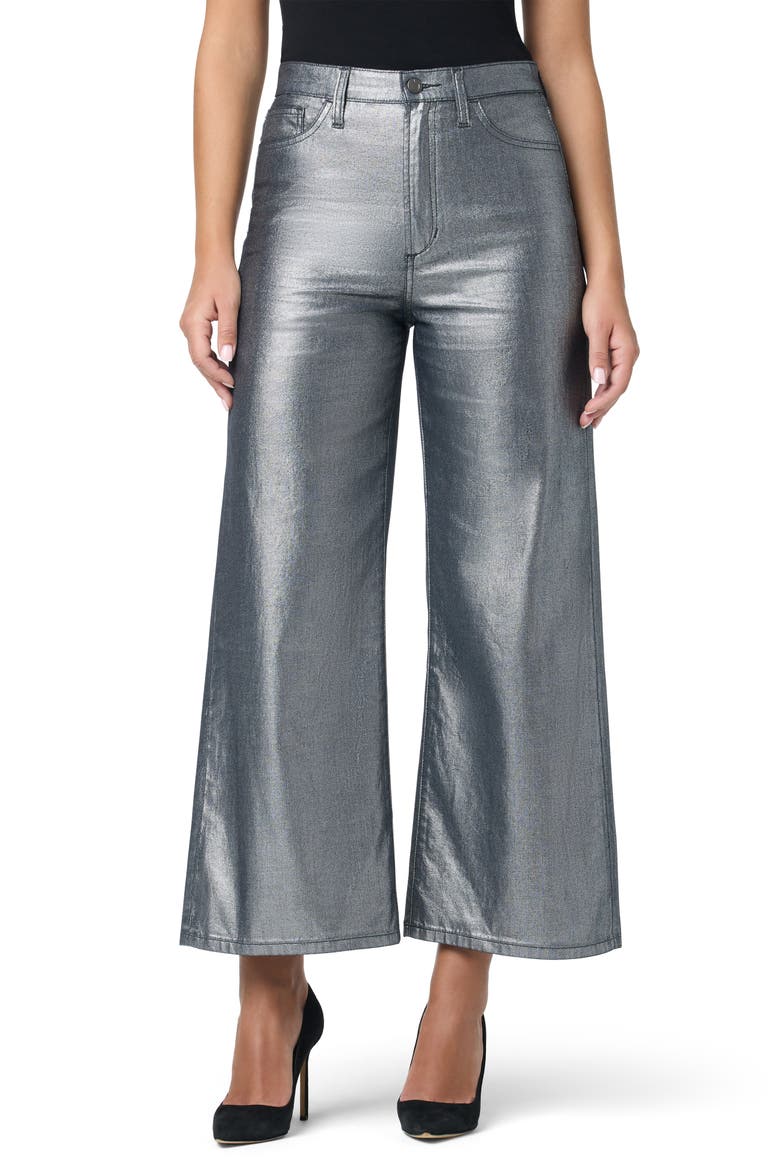 Metallic High Waist Wide Leg Ankle Jeans, Main, color, SILVER MOON