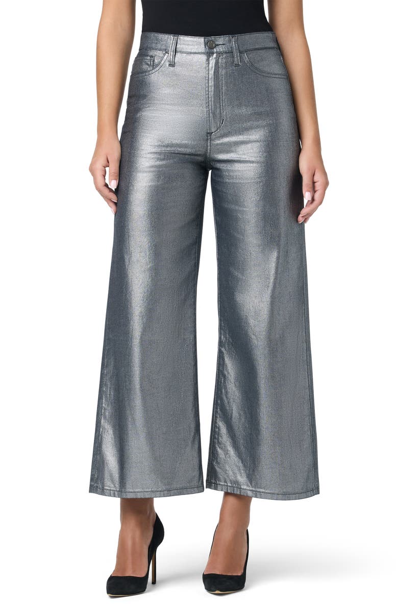 Joe's Metallic High Waist Wide Leg Ankle Jeans, Main, color, Silver Moon