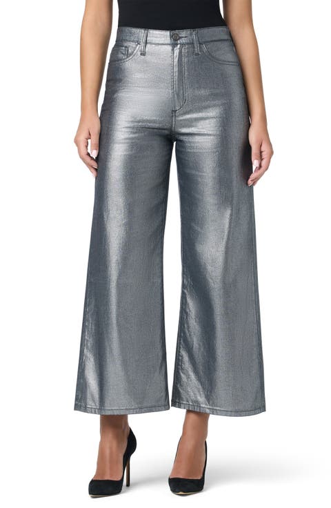 Metallic High Waist Wide Leg Ankle Jeans (Silver Moon)