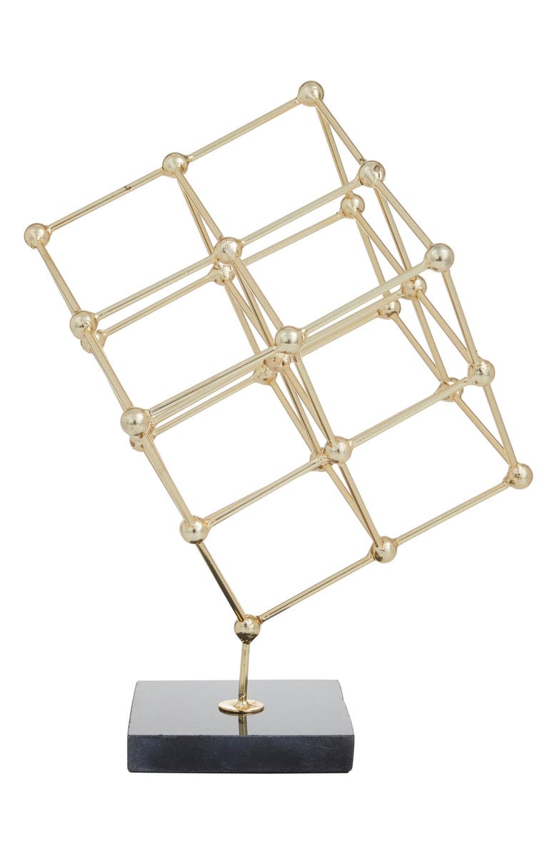 VIVIAN LUNE HOME Goldtone Geometric Sculpture with Black Marble Base, Alternate, color, Gold