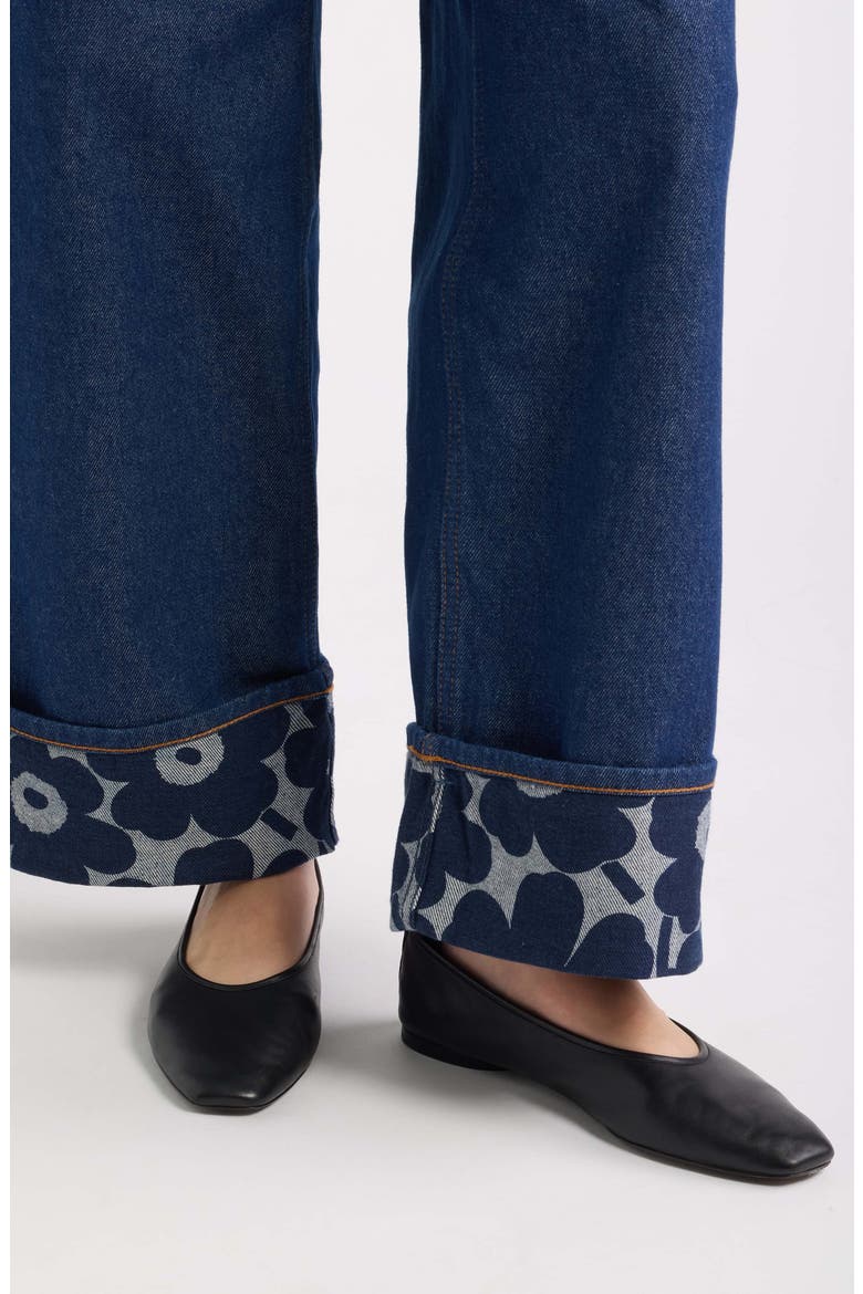 Uniko Bloom Detail Wide Leg Jeans, Alternate, color, DARK INDIGO