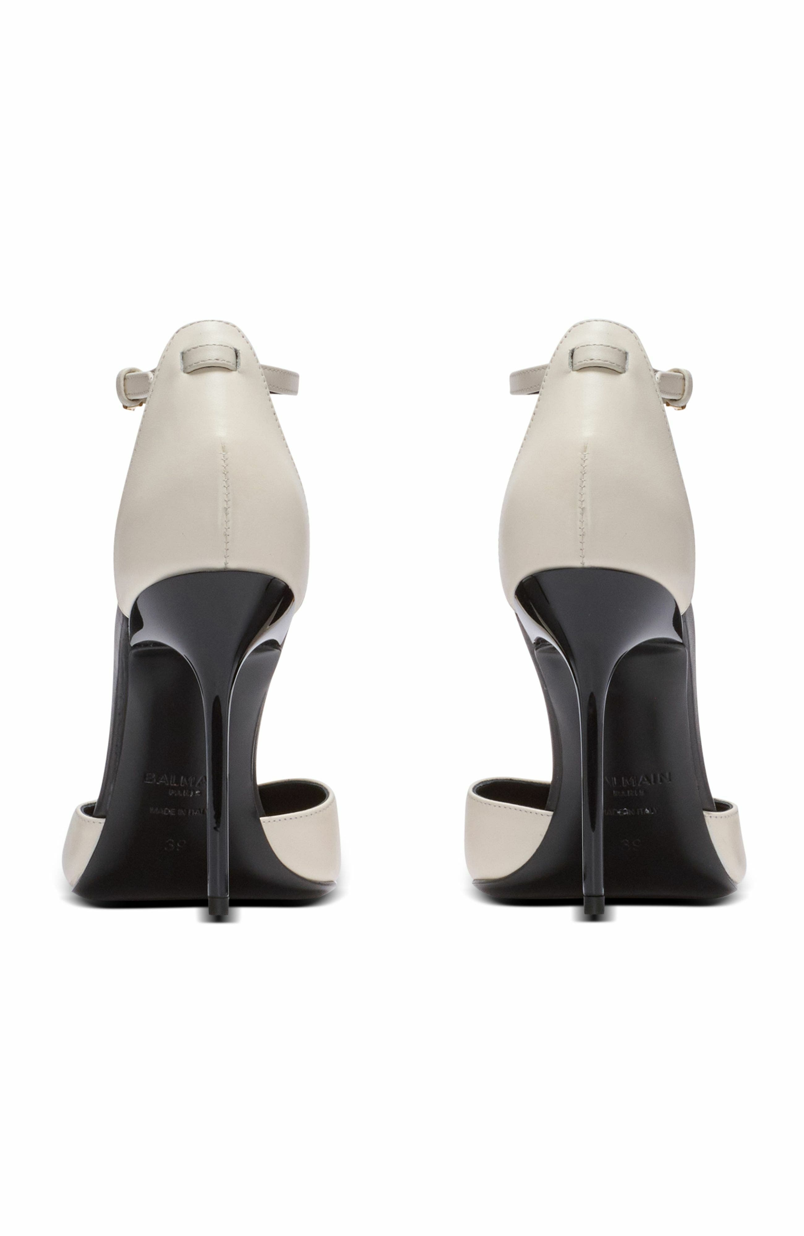 Balmain Sync leather stilettos with pointed toe, Alternate, color, Beige