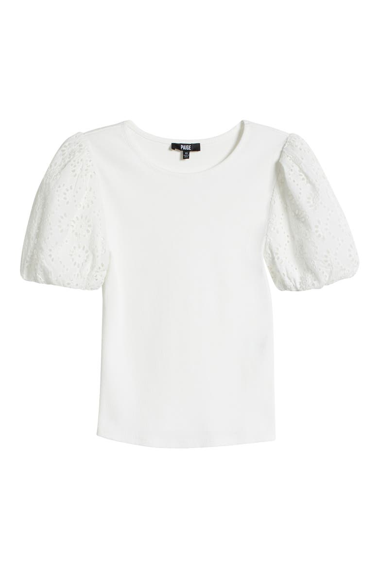 Marina Eyelet Puff Sleeve T-Shirt, Alternate, color, WHITE