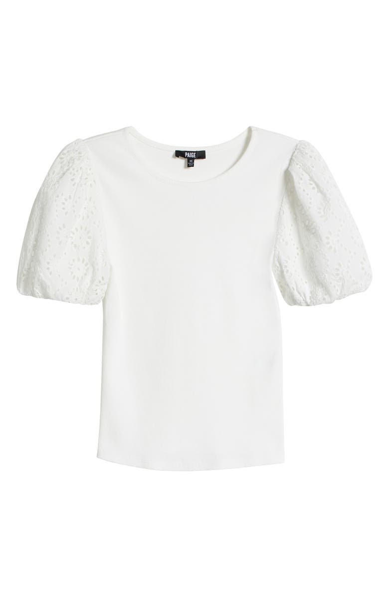PAIGE Marina Eyelet Puff Sleeve T-Shirt, Alternate, color, White