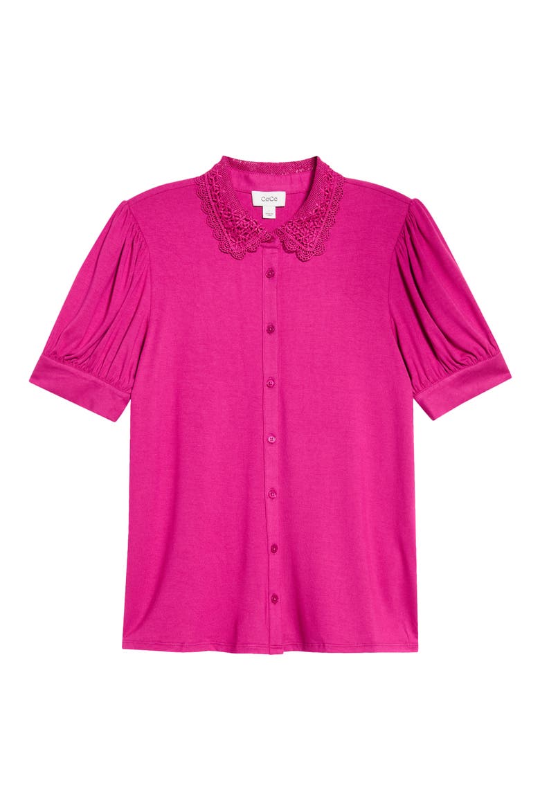 Scalloped Lace Collar Short Sleeve Shirt, Alternate, color, WILD PETUNIA