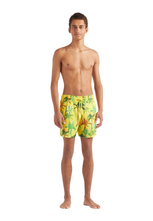 Vilebrequin Ultra-light And Packable Swim Shorts Palms Offset In Yellow