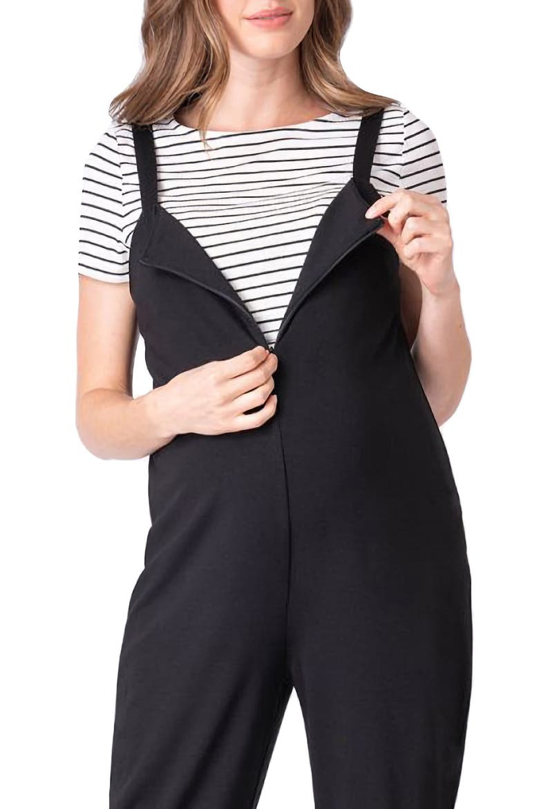 Maternity/Nursing T-Shirt & Jumpsuit Set, Alternate, color, BLACK