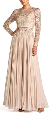 Mac Duggal Petite Long Sleeve Chiffon Embellished Gown