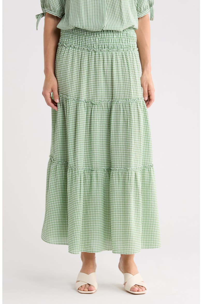 Gingham Tiered Skirt, Main, color, GREEN/ CREAM