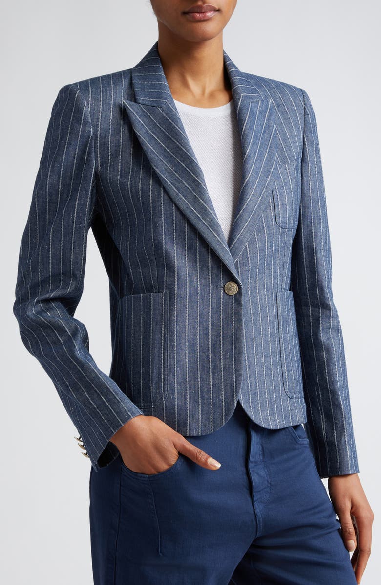 Eleventy Pinstripe Crop Linen & Cotton Blend Blazer, Alternate, color, 