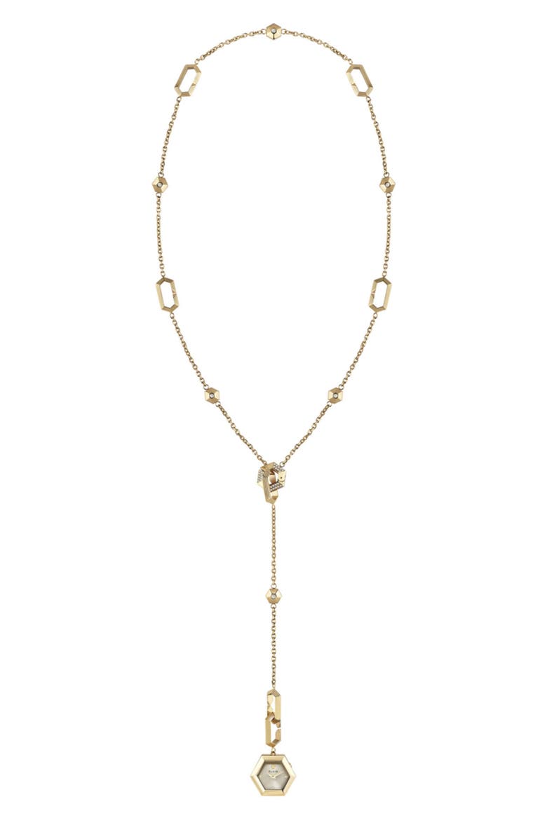 $nake Hexagon Pendant Y-Necklace Watch, 28mm, Main, color, IP YELLOW GOLD