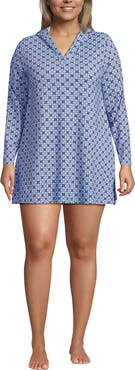 Lands' End Cotton Jersey Long Sleeve Hooded Swim Cover-up Dress