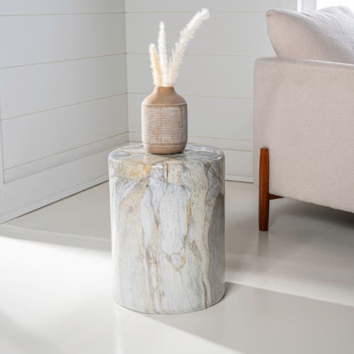 Jonathan Y Troy 16" Modern Minimalist Faux Marble Column Indoor/outdoor Accent Table In Gray/gold