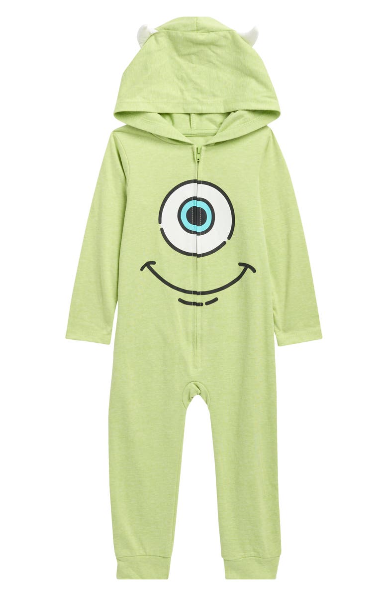 Happy Threads Monsters Inc Hooded Romper, Main, color, Green