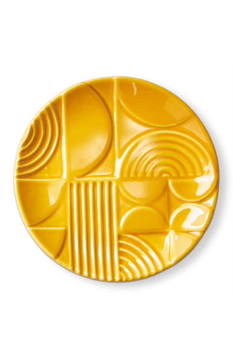 tag Ochre Earthenware Round Trinket Dish Decorative Box 5x5x0.5 in, Main, color, Yellow