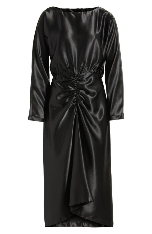 Julia Jordan Long Sleeve Satin Cocktail Midi Dress In Black