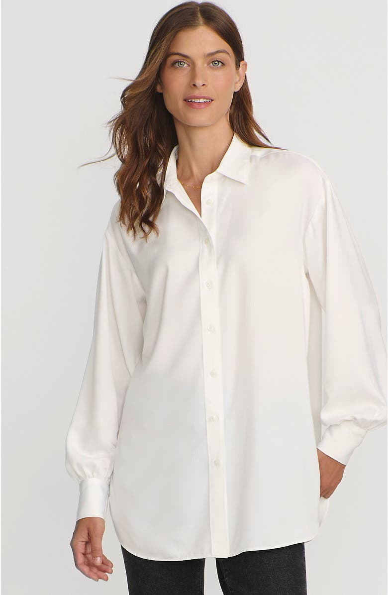 Lands' End Long Sleeve Oversized Satin Buttondown Tunic, Main, color,