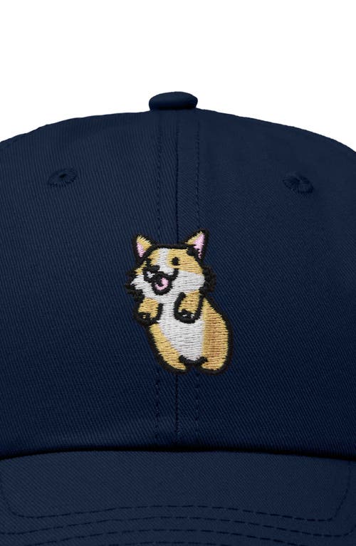 Dalix Leaping Corgi Embroidered Cap In Navy Blue