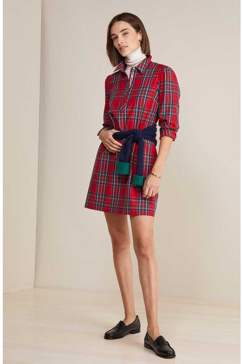 Plaid Long Sleeve Stretch Cotton Popover Minidress, Alternate, color, ROYAL STEWART - RED