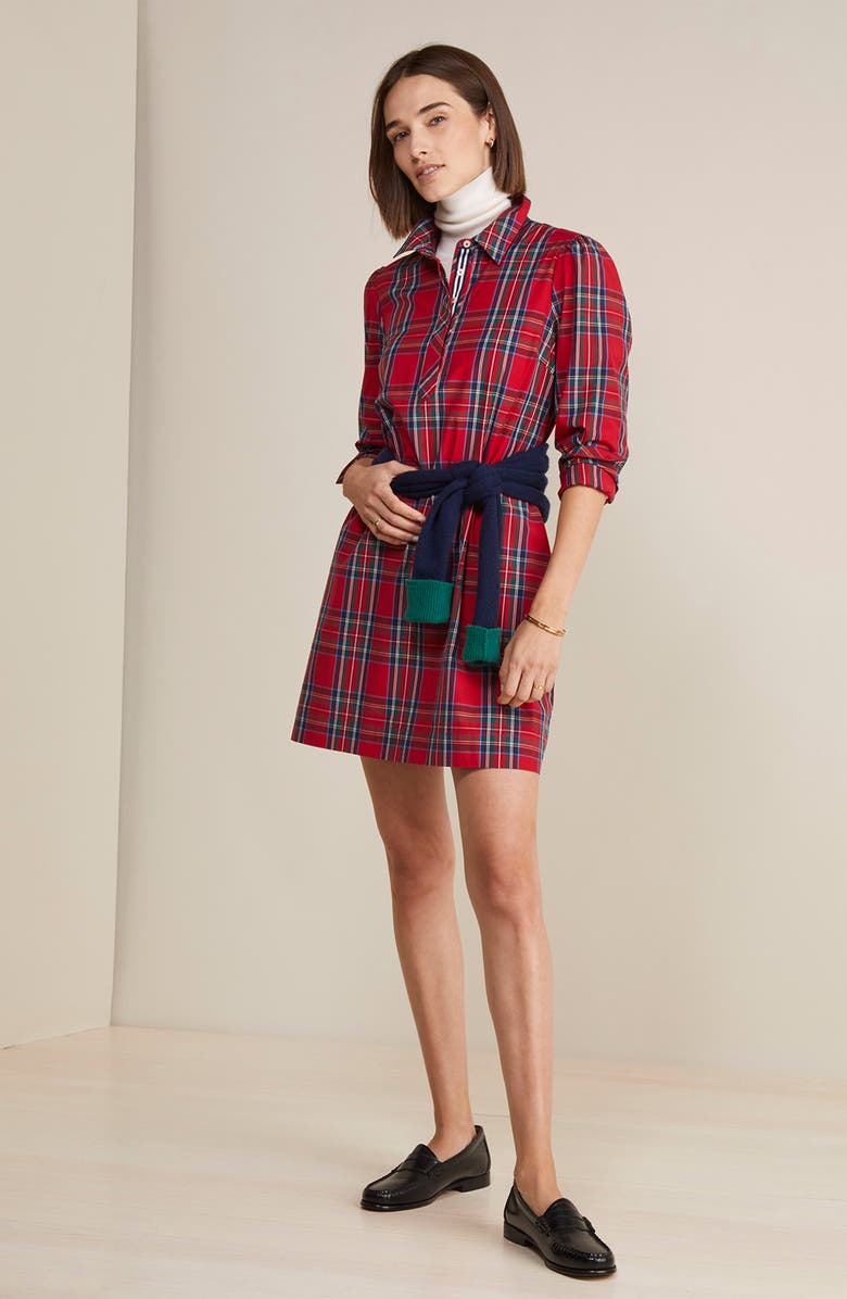vineyard vines Plaid Long Sleeve Stretch Cotton Popover Minidress, Alternate, color,