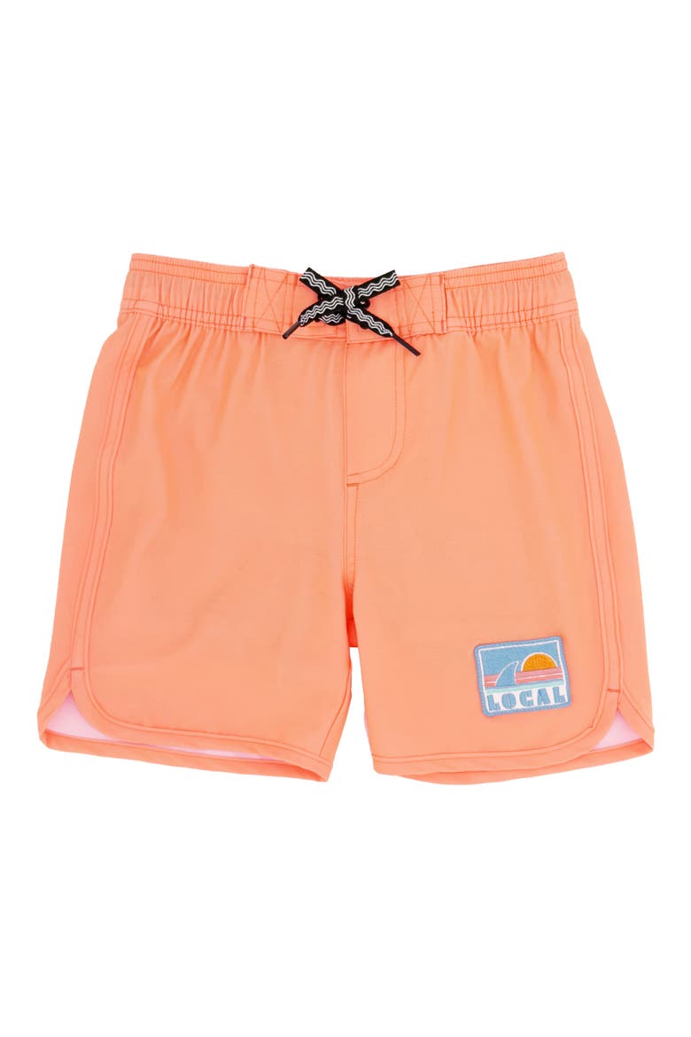 Kids' Scallop UPF 50+ Board Shorts, Main, color, ORANGE POP