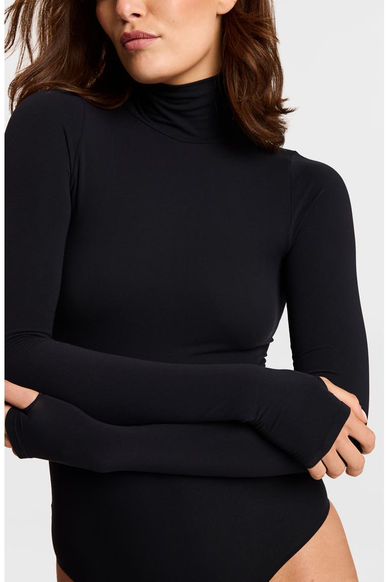 Ballet Body Turtleneck Thong Bodysuit, Alternate, color, BLK-BLACK