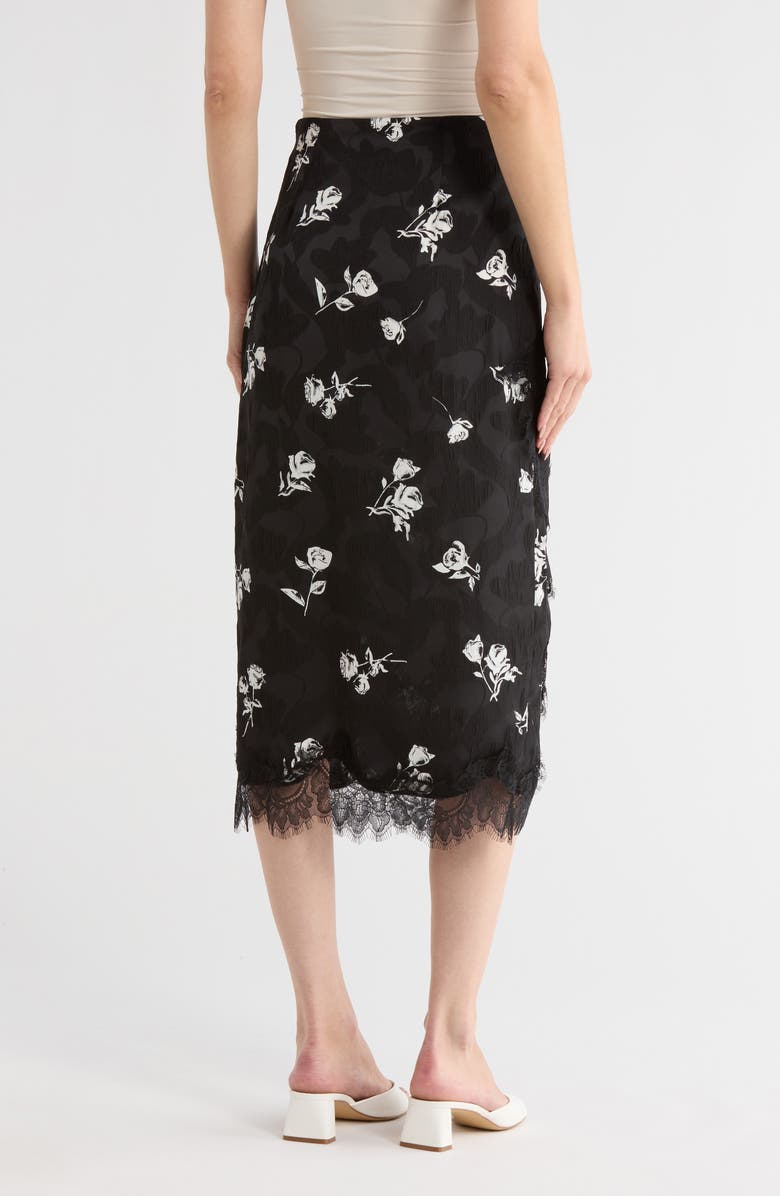 VERO MODA Rose Print Lace Hem Skirt, Alternate, color, Black Rose
