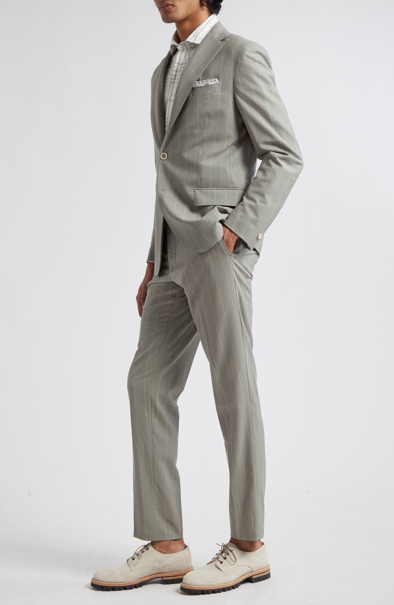 Eleventy Pinstripe Stretch Wool Blend Suit, Alternate, color, Military Green
