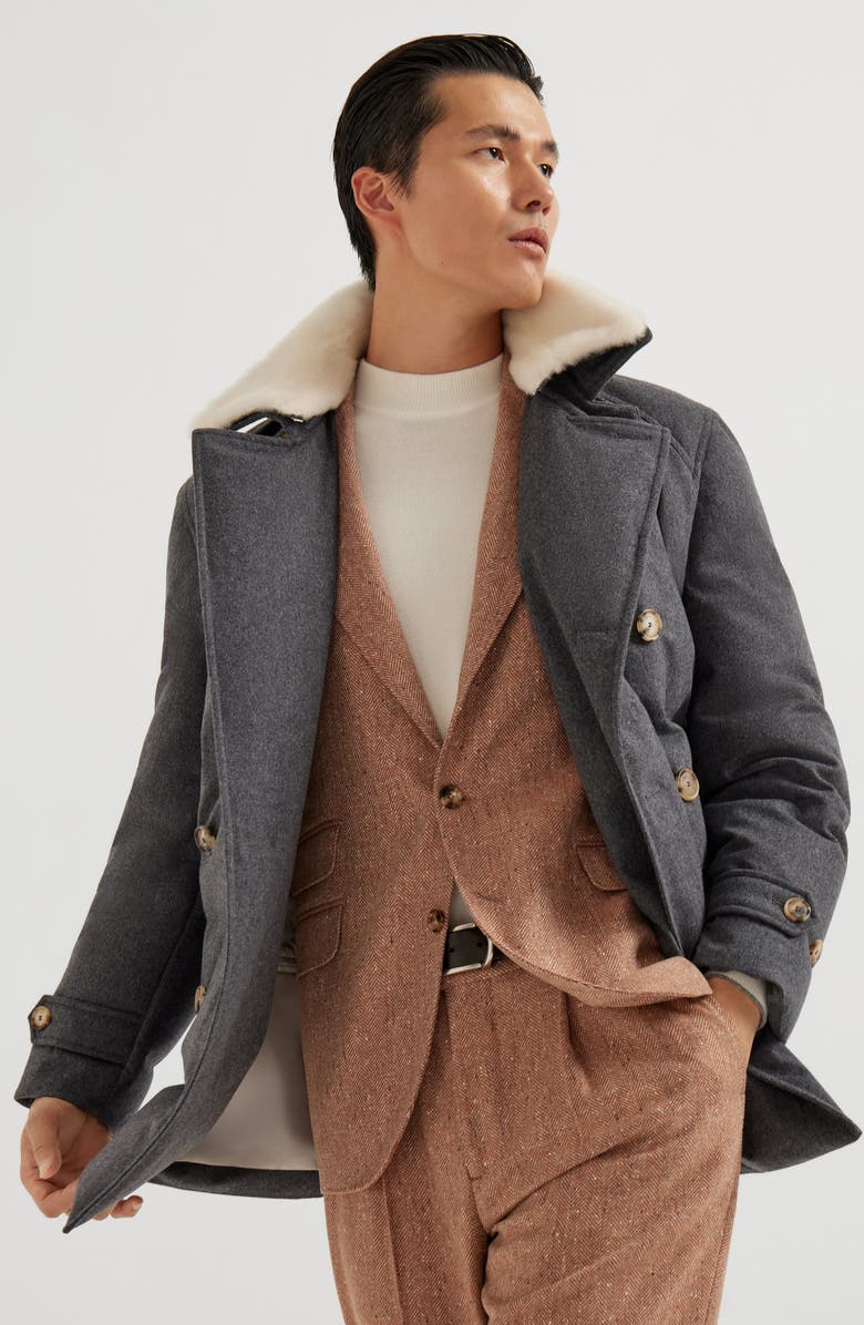 Brunello Cucinelli One-and-a-half-breasted down coat, Alternate, color, Anthracite