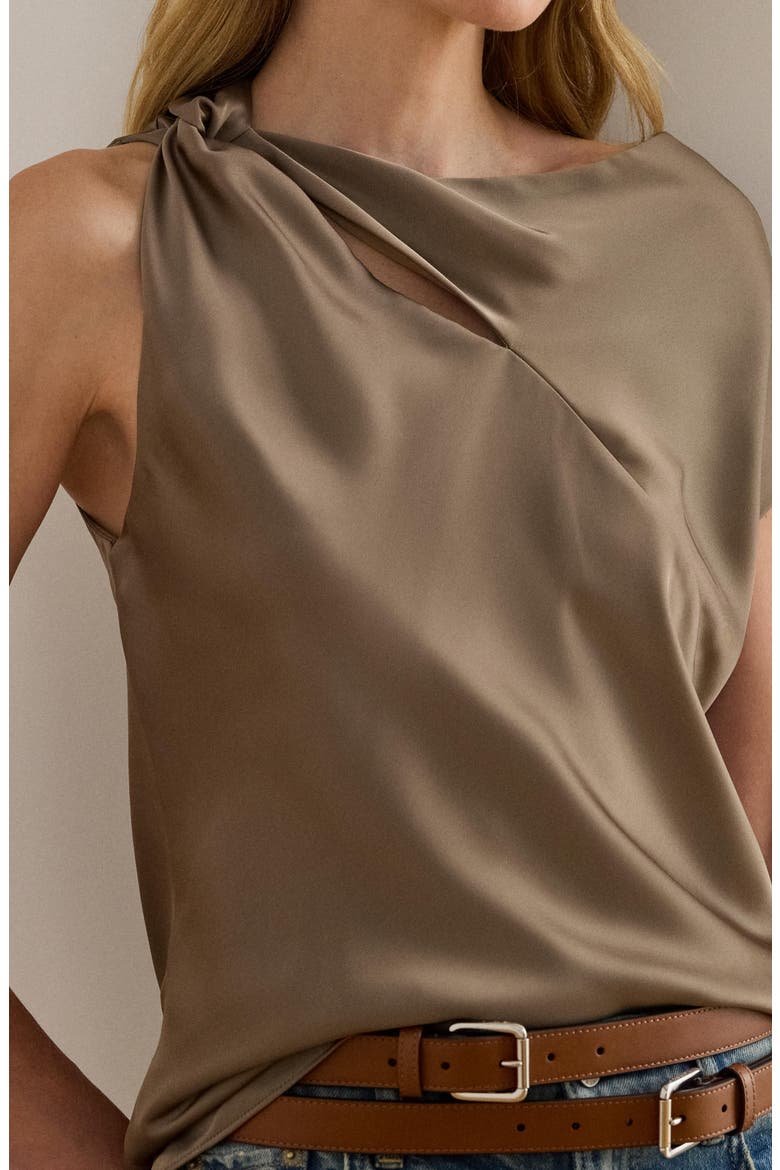 Asymmetric Drape Charmeuse Top, Alternate, color, TAUPE BROWN