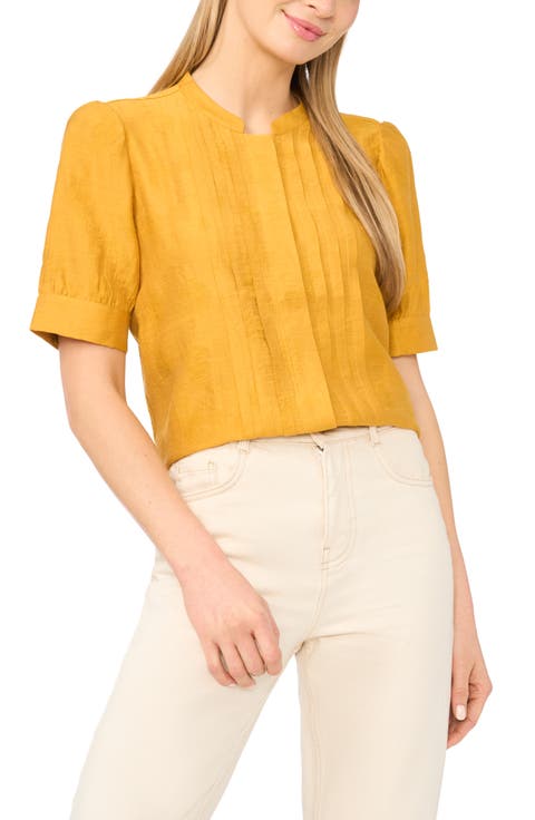 Pintuck Pleat Button-Up Top