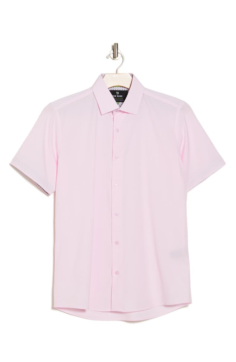 TOM BAINE Slim Fit Performance Short Sleeve Button-Up Shirt, Alternate, color, Light Pink
