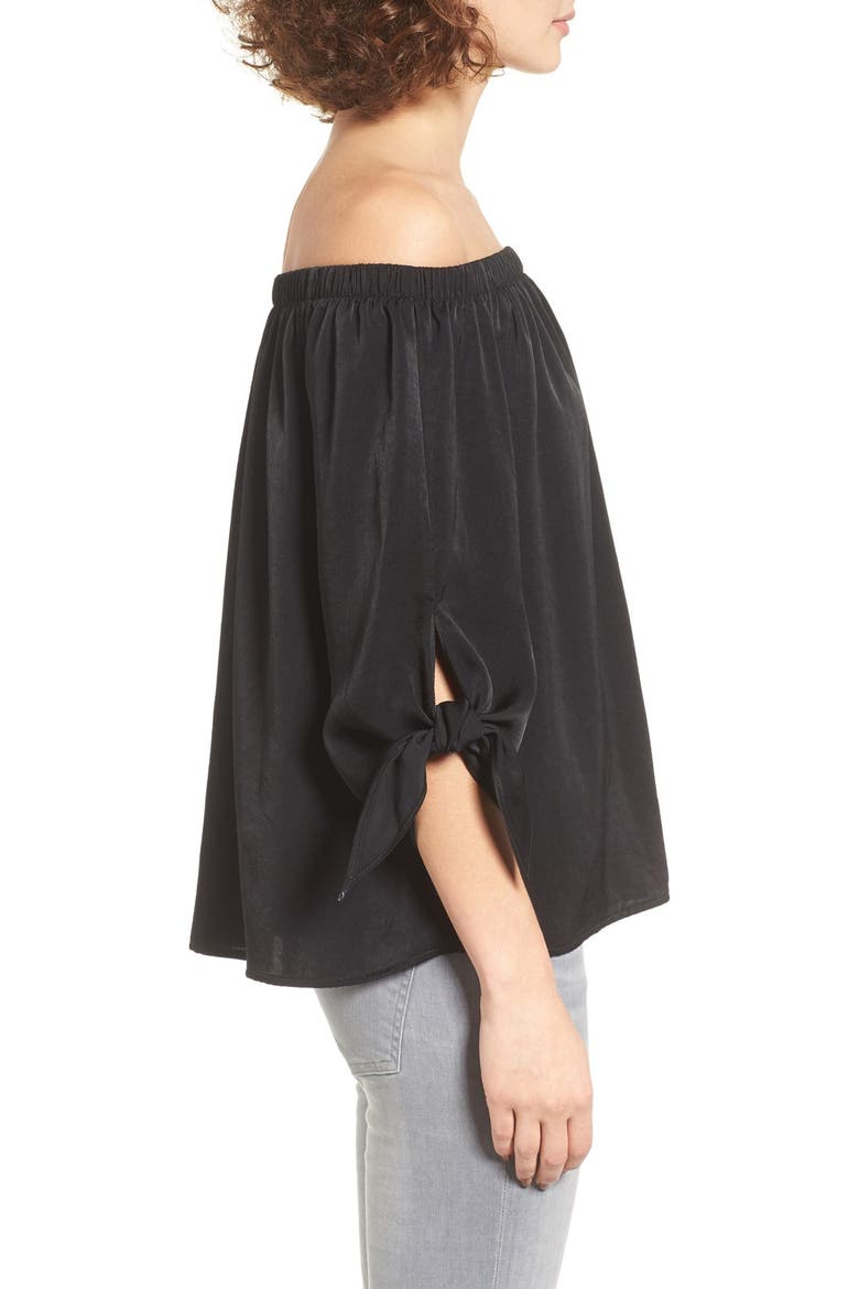 Tie Sleeve Off the Shoulder Top, Alternate, color, BLACK