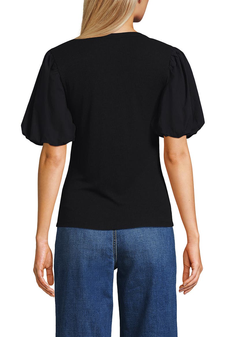 Drapey Rib Puff Sleeve Scoop Neck Top, Alternate, color, Black
