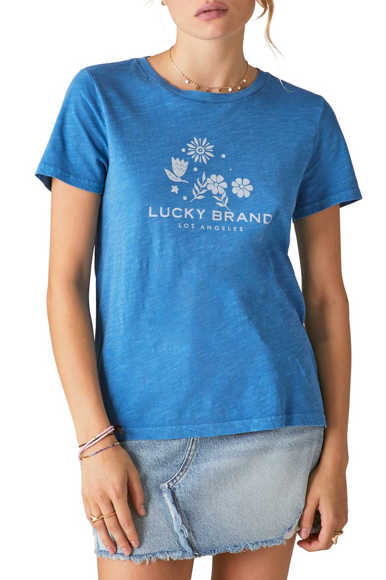 Lucky Script Slub Graphic Tee, Main, color, DEEP WATER