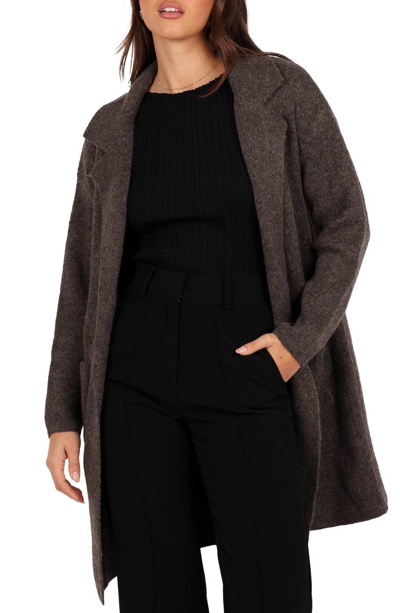 Petal & Pup Skylar Open Front Longline Cardigan, Main, color, Brown
