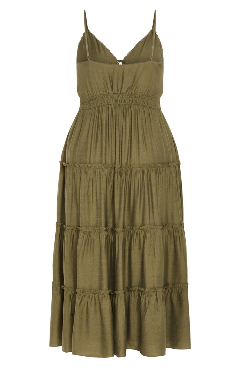 City Chic Aiza Tiered Tie Front Sleeveless Maxi Dress, Alternate, color, Khaki